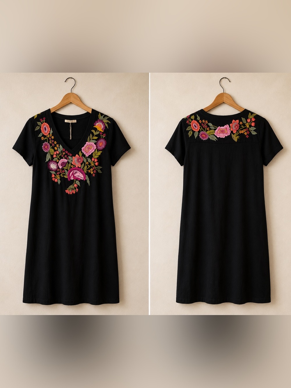 Caite Kyla Seo Amalia Embroidered V-Neck Dress Black Medium NWT Anthropologie